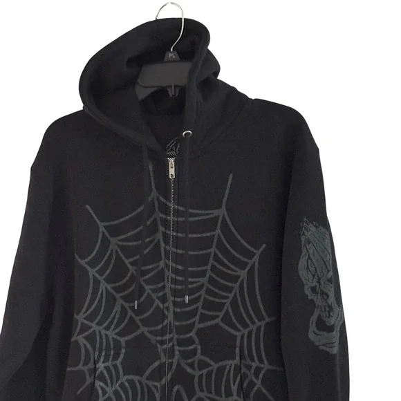 Lurking Class Men's Medium Gothic Streetwear Black Spider Web Graphic Zip Hoodie - Picture 15 of 16